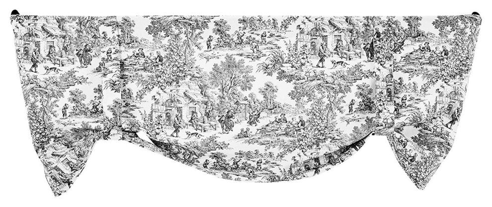 Ellis Curtain Victoria Park Toile 60"x24" Tie-Up Valence, Blue, Black