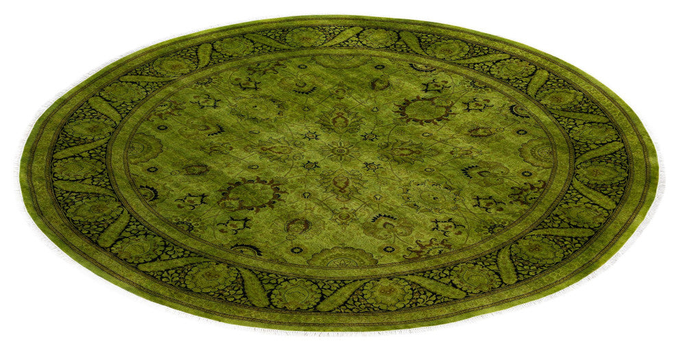 Overdyed One-of-a-Kind Hand-Knotted Area Rug Green, 9' 1" x 9' 1"