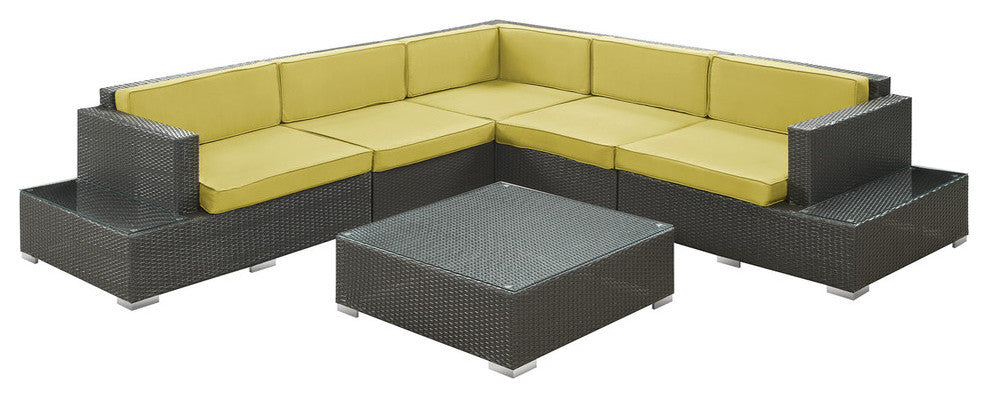 Modern Outdoor Patio Rattan and Wicker 6-Piece SetSectional Set, Peridot