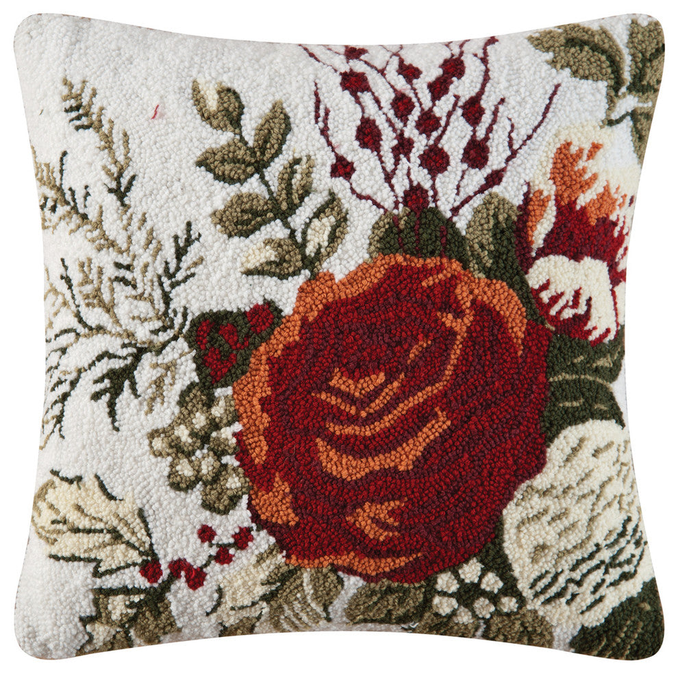 Jardin Rouge Square Hooked Pillow by April Cornell