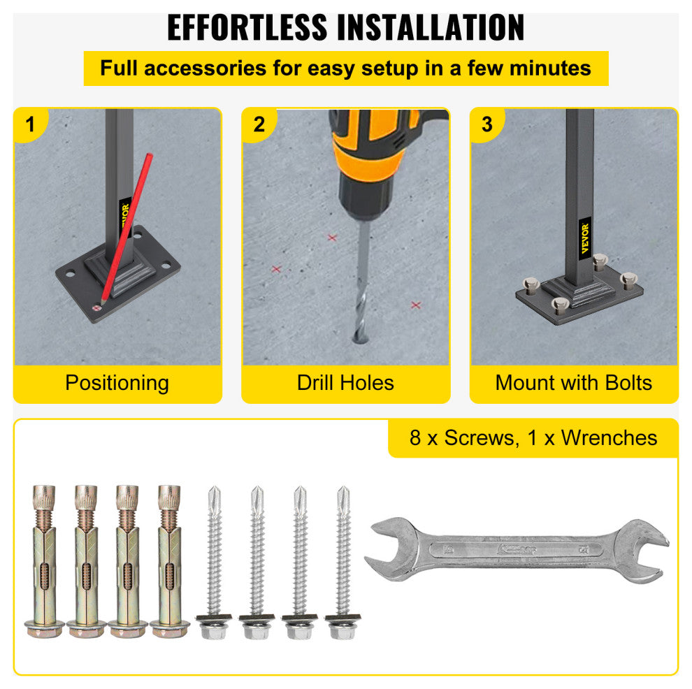 Single Post Handrail Wrought Iron Grab Supports Fits 1 or 2 Steps, Gray