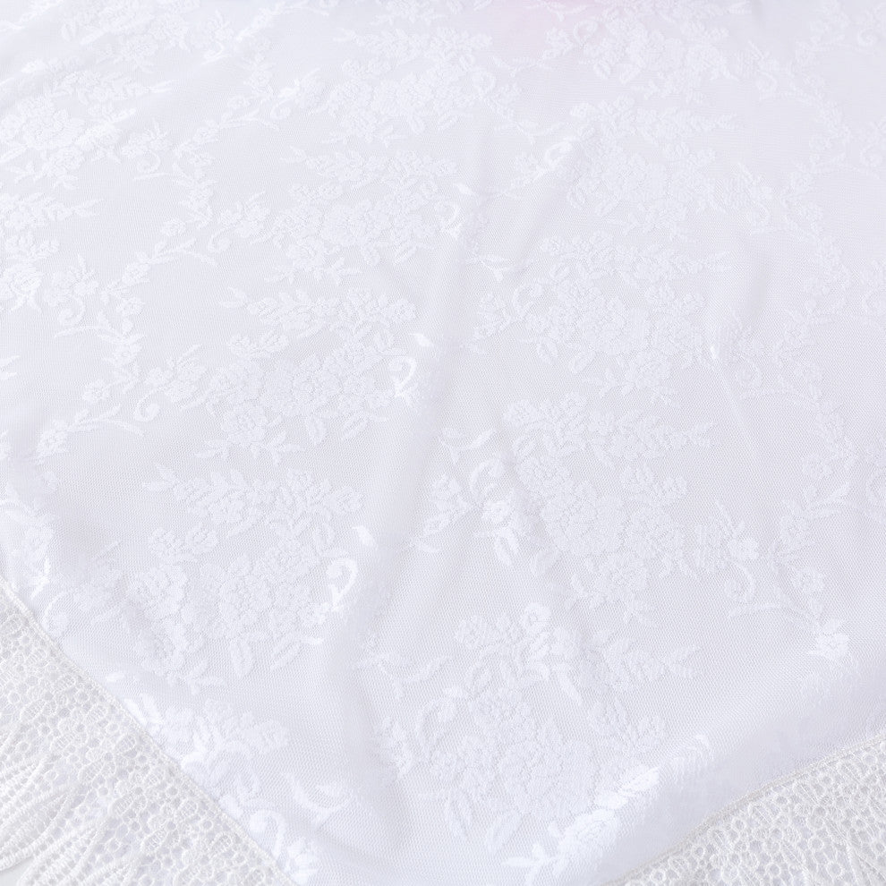 Tache 6-Piece Rose Pink White Satin Ruffled Bedding Set, King