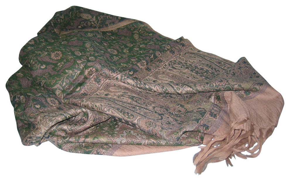Fringe Wool Throw, Green