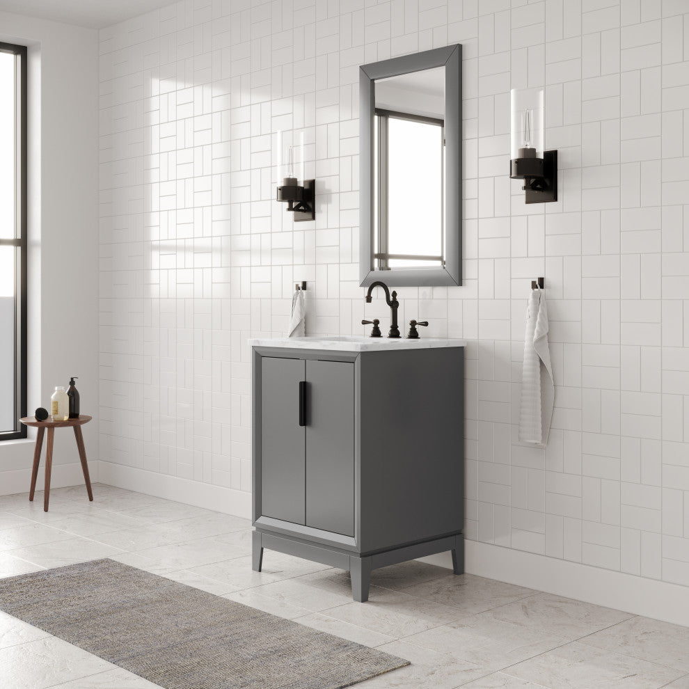 Elizabeth 24" Single Sink Carrara White Marble Vanity, Cashmere Gray