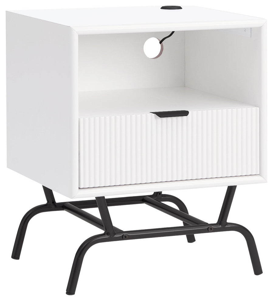 Danel Modern 18" Rectangle End Table With Drawer and USB Ports, White