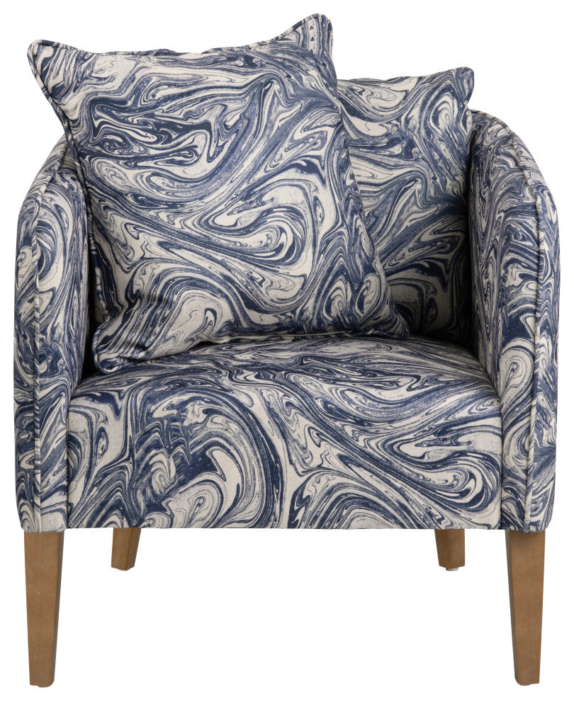 Navy Blue and White Upholstered Accent Chair