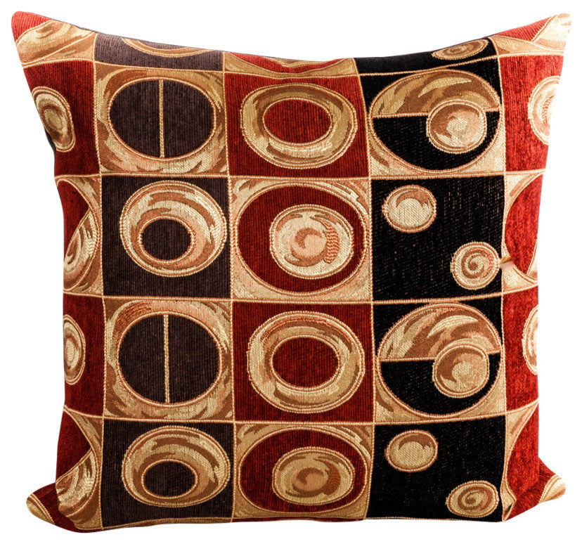 Designer Pillow Cover, Geometric Design in Red And Black, 18x18