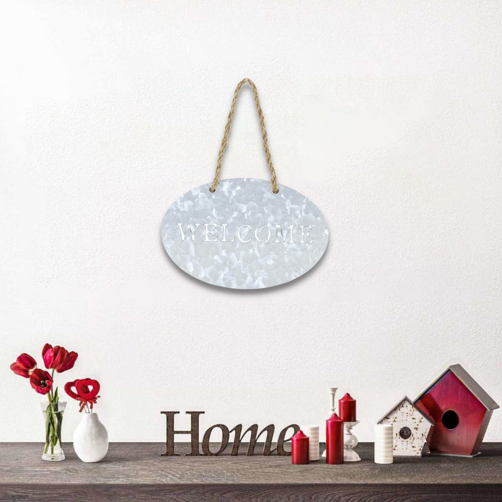 Galvanized Metal Oval "Welcome" Sign