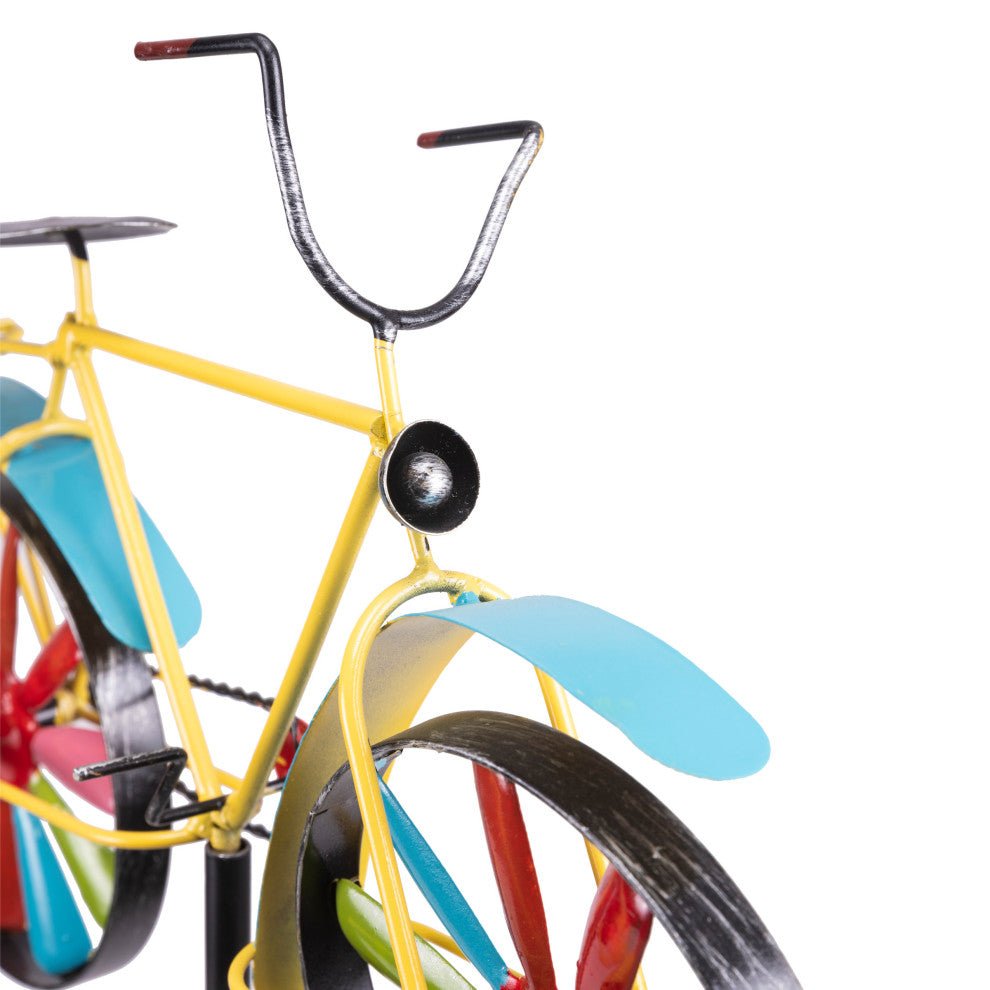 42" Tall Outdoor Metal Bicycle Wind Spinner Garden Stake Decoration, Multicolor