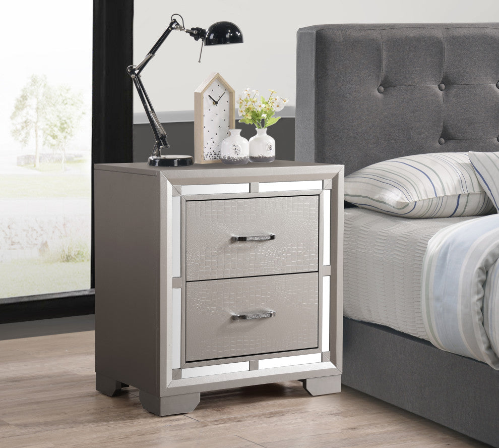 Alana Nightstand, Silver Champagne