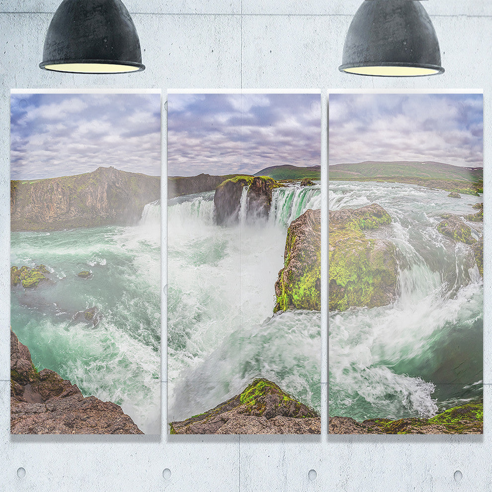 "Majestic Godafoss Waterfall Iceland" Metal Wall Art, 3 Panels, 36"x28"