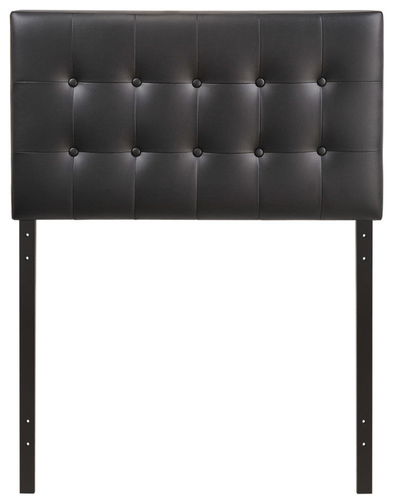 Modern Contemporary Twin Size Vinyl Headboard, Black Faux Leather