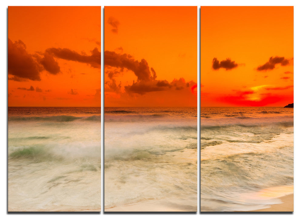 "Orange Sky and Wide Sandy Beach" Metal Wall Art, 3 Panels, 36"x28"