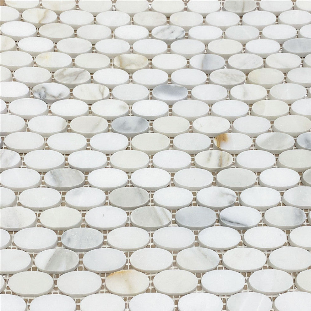 Calacatta Gold Calcutta Marble Ellipse Oval Mosaic Tile Honed, 1 sheet