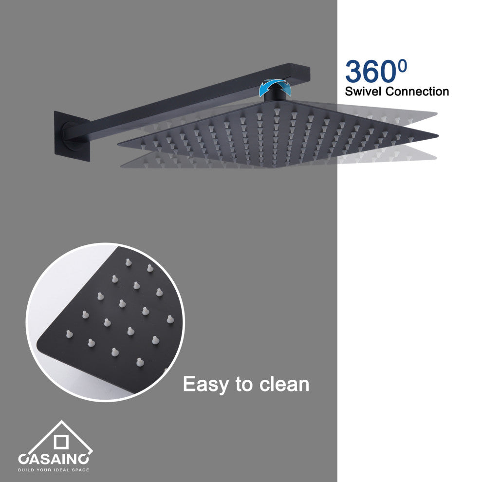 Brushed Nickel Wall Mounted  Shower Faucet Waterfall Shower Bar System, Matte Black