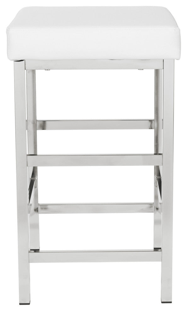 26" Chrome Backless Stool With White Fabric