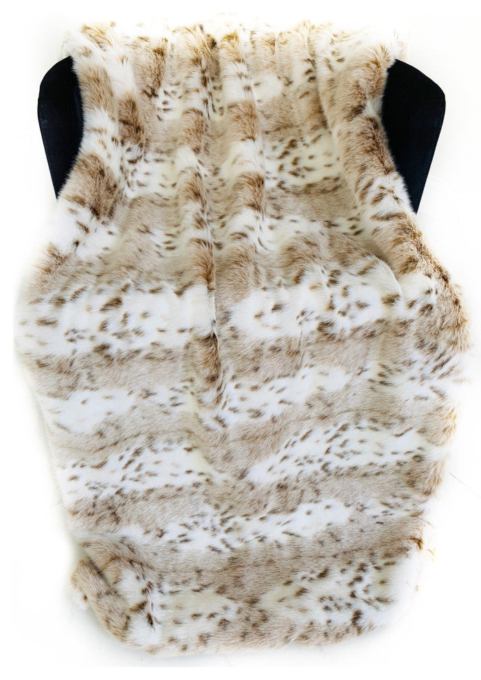 Plutus Brown Beige Leopard Fur Faux Fur Luxury Throw Blanket, 60"x90"