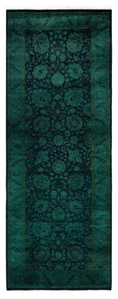 Overdyed One-of-a-Kind Hand-Knotted Area Rug Black, 3' 1" x 8' 3"