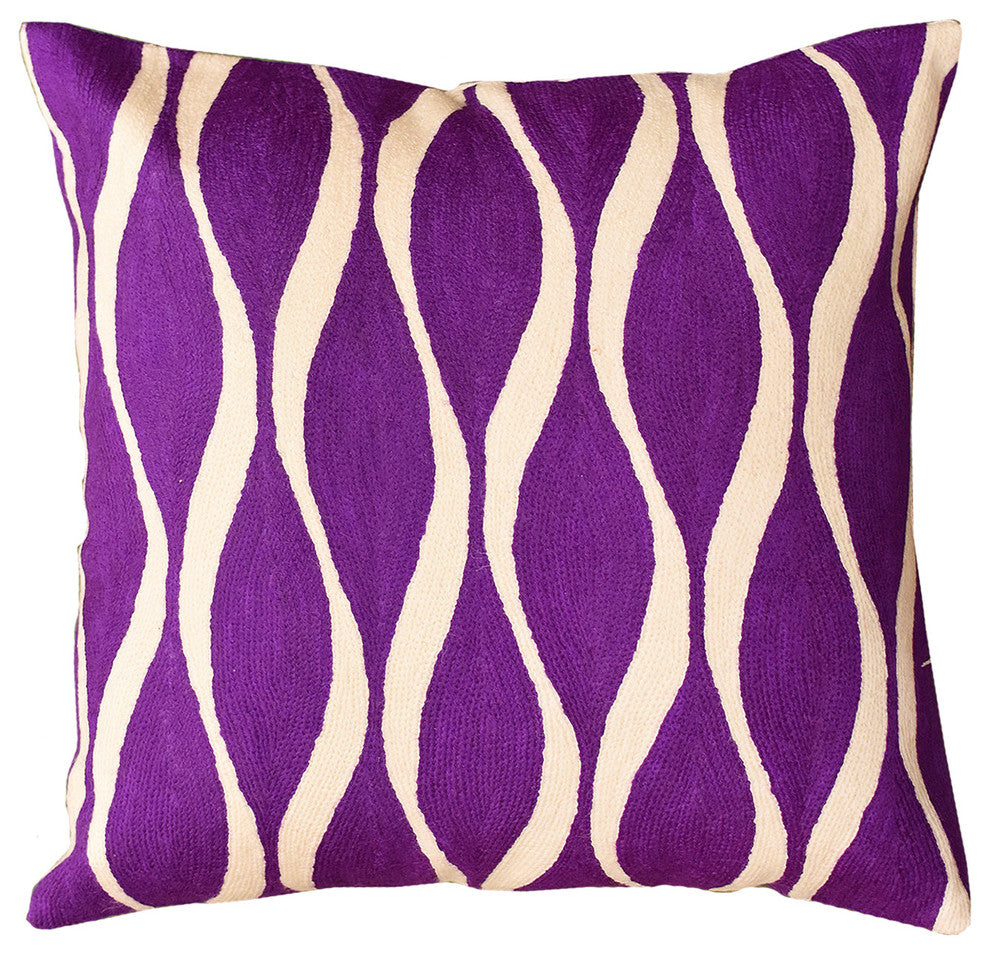 Contemporary Waves Vivid Violet Decorative Pillow Cover Handmade Wool 18x18"