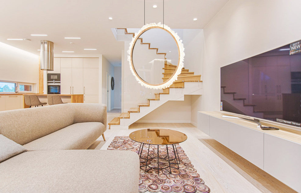 Gold Metal LED Chandelier With Clear Crystals