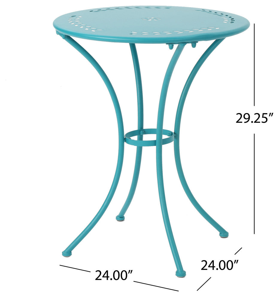 GDF Studio 3-Piece Leona Outdoor Iron Bistro Set, Matte Teal