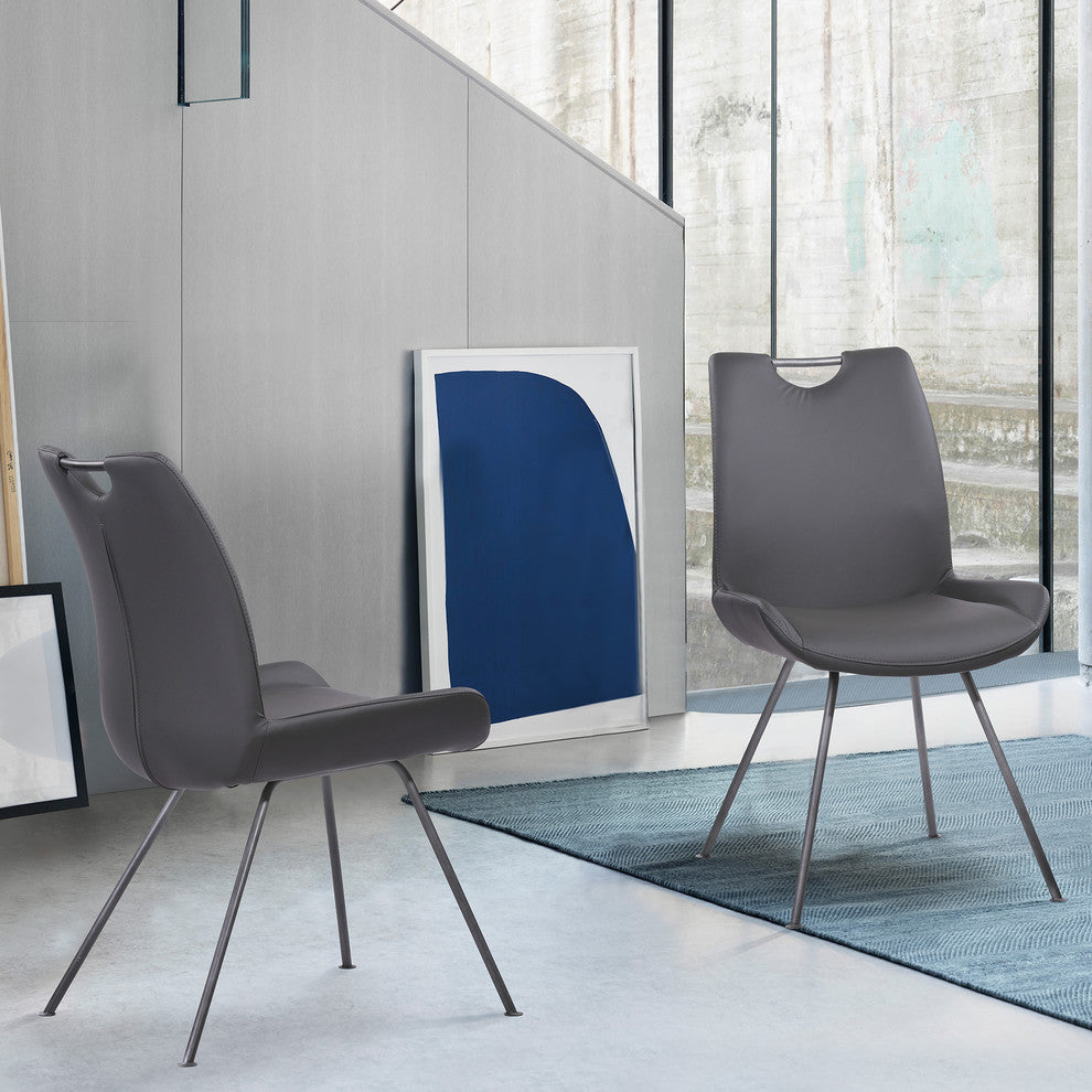 Toronto Dining Chair, Gray Powder Coated Finish and Gray Faux Leather, Set of 2