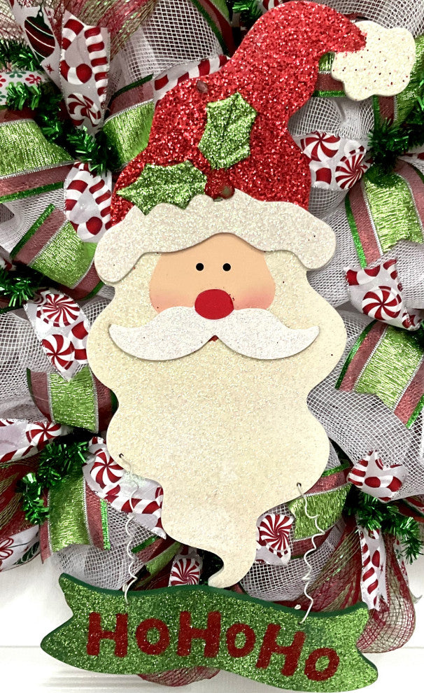 Jolly Ho Ho Ho Santa Christmas Deco Mesh Wreath