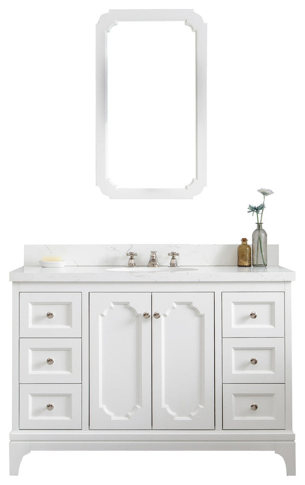 48" Wide Pure White Single Sink Quartz Carrara Bathroom Vanity