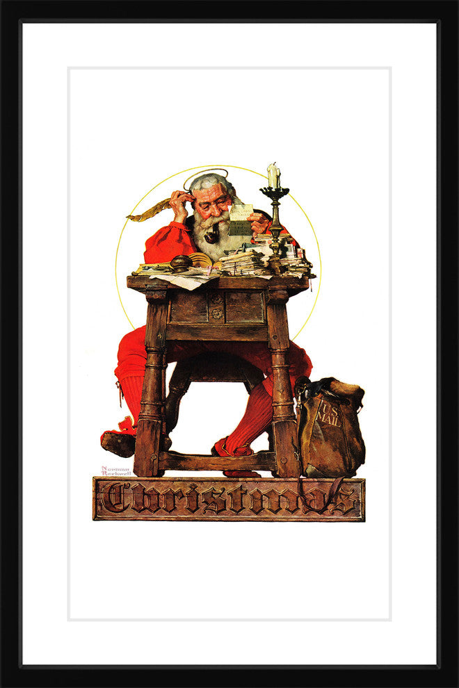 "Santa at His Desk" Framed Art Print by Norman Rockwell