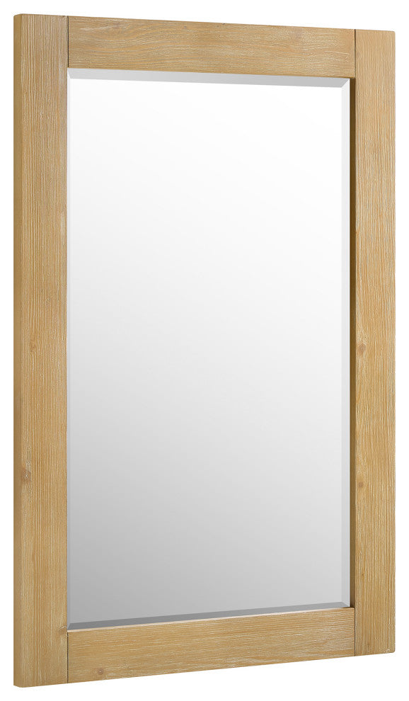 Ivy Rectangular Bathroom Wood Framed Wall Mirror, Light Brown, 24"