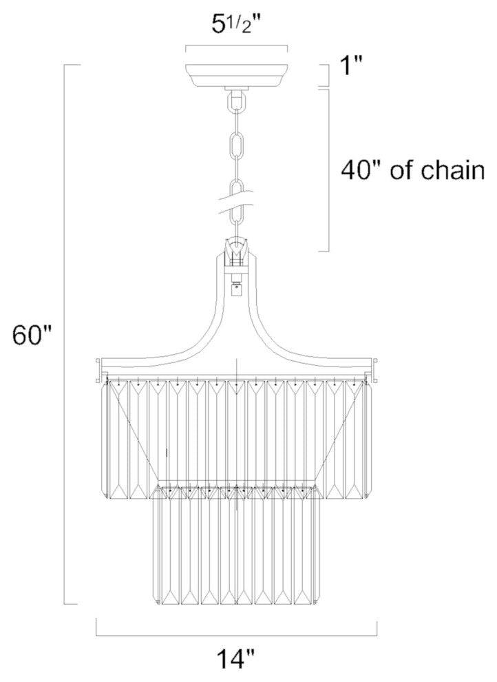 4-Light Double Drum Rectangular Colonial Crystals Shade Pendant Chandelier Glam