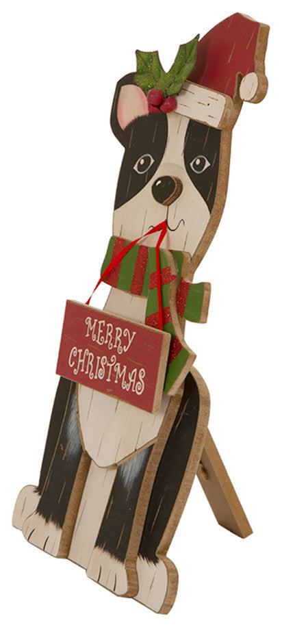 16" Wooden Christmas Figurines Decor, Dog
