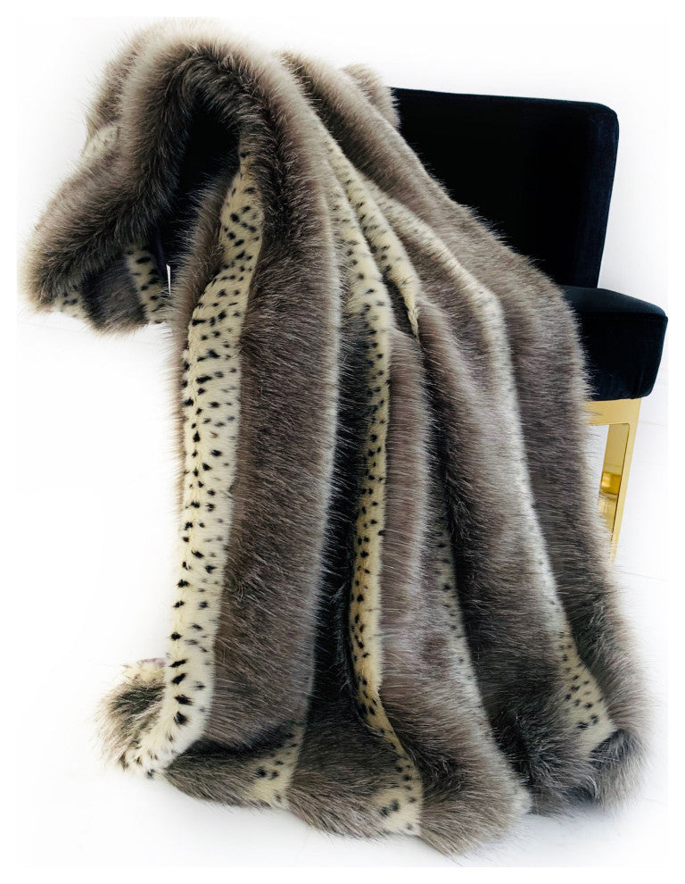 Plutus Gray Two Tone Feather Faux Fur Luxury Throw Blanket, 114"x120"