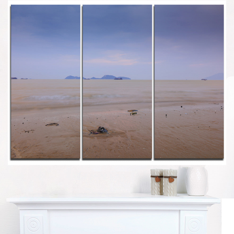 "Soft Blue Sunset at Lung Kwu Tan Beach" Metal Wall Art, 3 Panels, 36"x28"