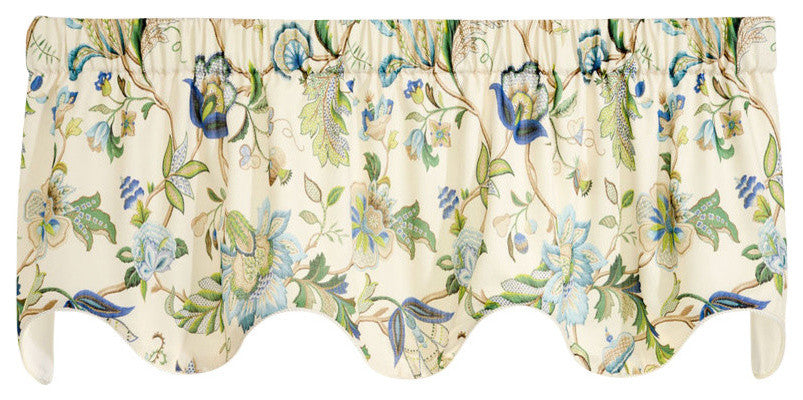 Ellis Curtain Brissac 70"x17" Lined Scallop Valance, Blue, Blue