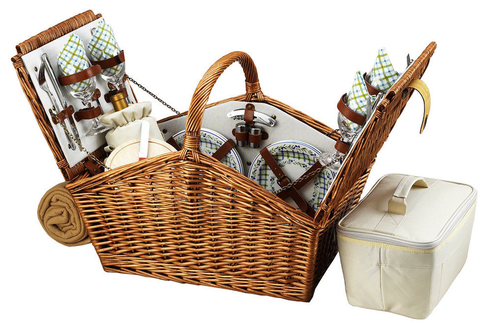 Huntsman Picnic Basket For Four With Blanket, Wicker W and Gazebo