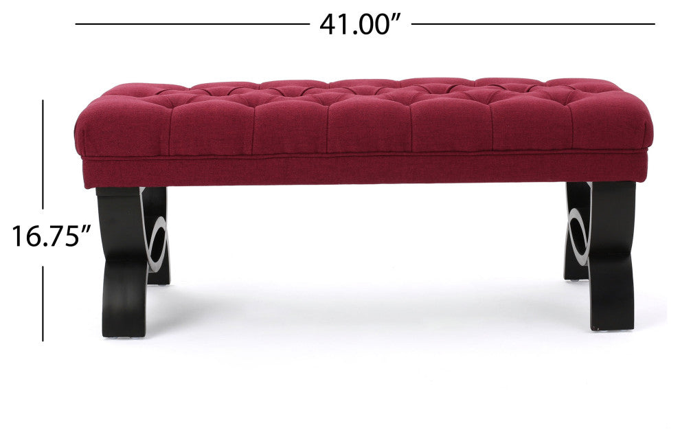 GDF Studio Reddington Tufted Fabric Ottoman Bench, Deep Red