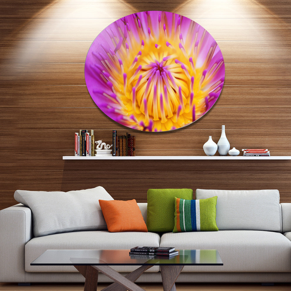 Pink Yellow Abstract Lotus Flower, Flowers Disc Metal Wall Art, 36"