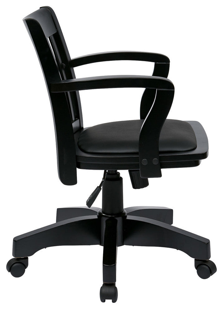 Deluxe Wood Banker's Chair With Vinyl Padded Seat, Black