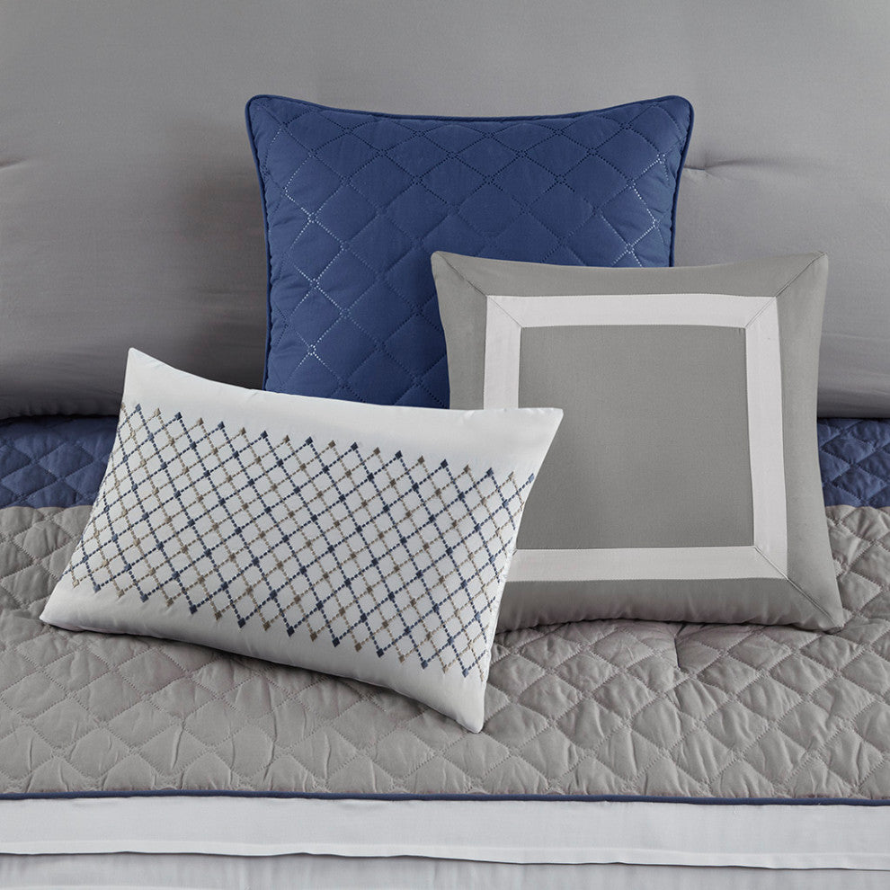 Madison Park Jenson 7 Piece Color Block Stripe Comforter Set With Throw Pillows