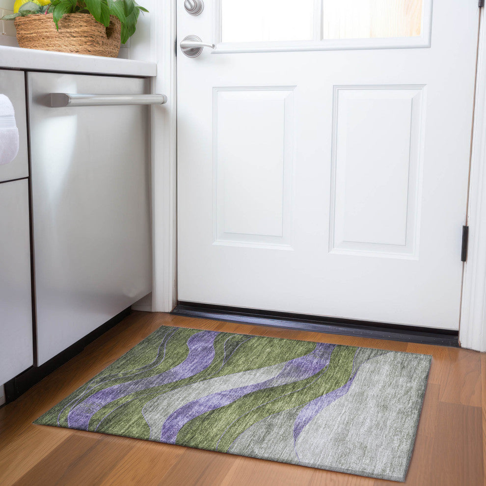 Machine Washable Indoor/Outdoor Chantille ACN1892 Olive 1'8" x 2'6" Rug