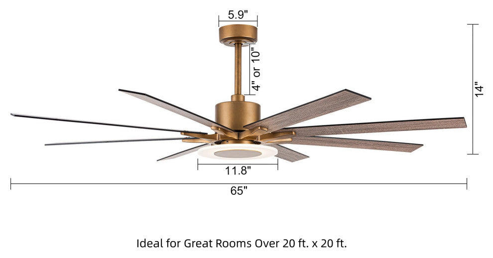 65 in Integrated LED Reversible Antique Gold Ceiling Fan With Remote Control