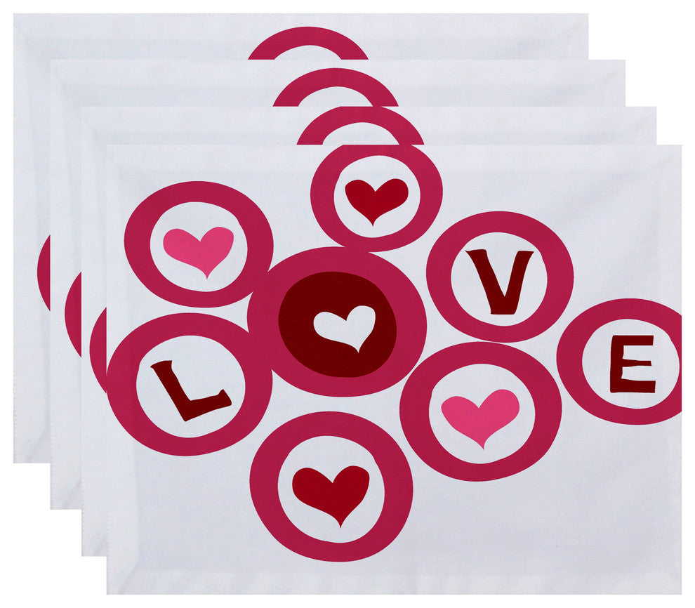 Love In The Round, Holiday Geometric Print Placemat, Set of 4, Pink