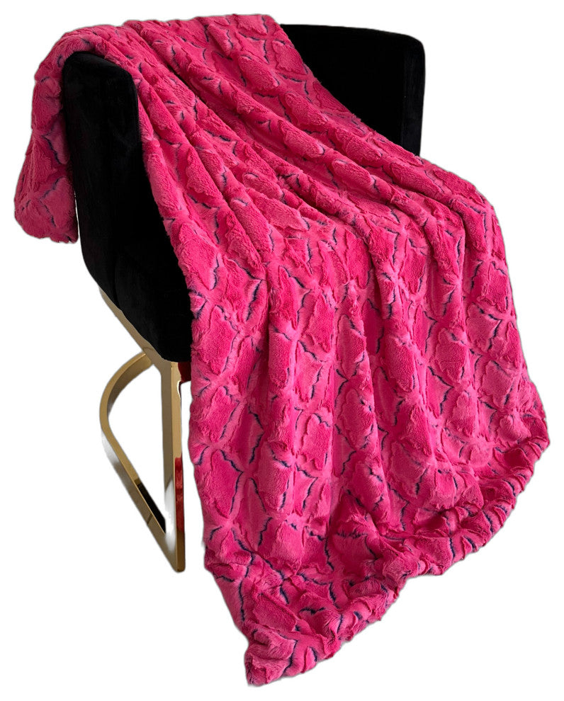 Plutus Fuchsia Purple Diamond Faux Fur Luxury Throw Blanket, Throw 48"W x 60"L
