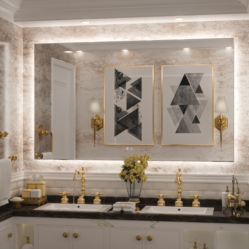 Backlit LED Mirror for Bathroom, Anti-Fog Dimmable, Silver, 60x36