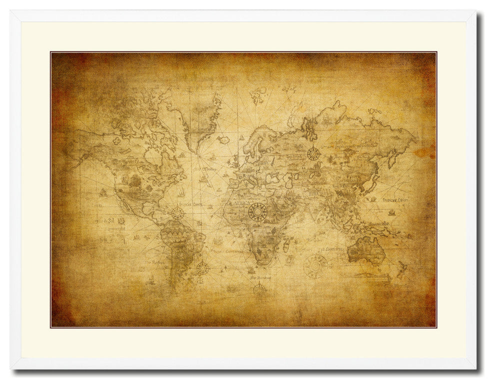 Ancient World Vintage Old Map Print On Canvas With Picture Frame 28" X 37"