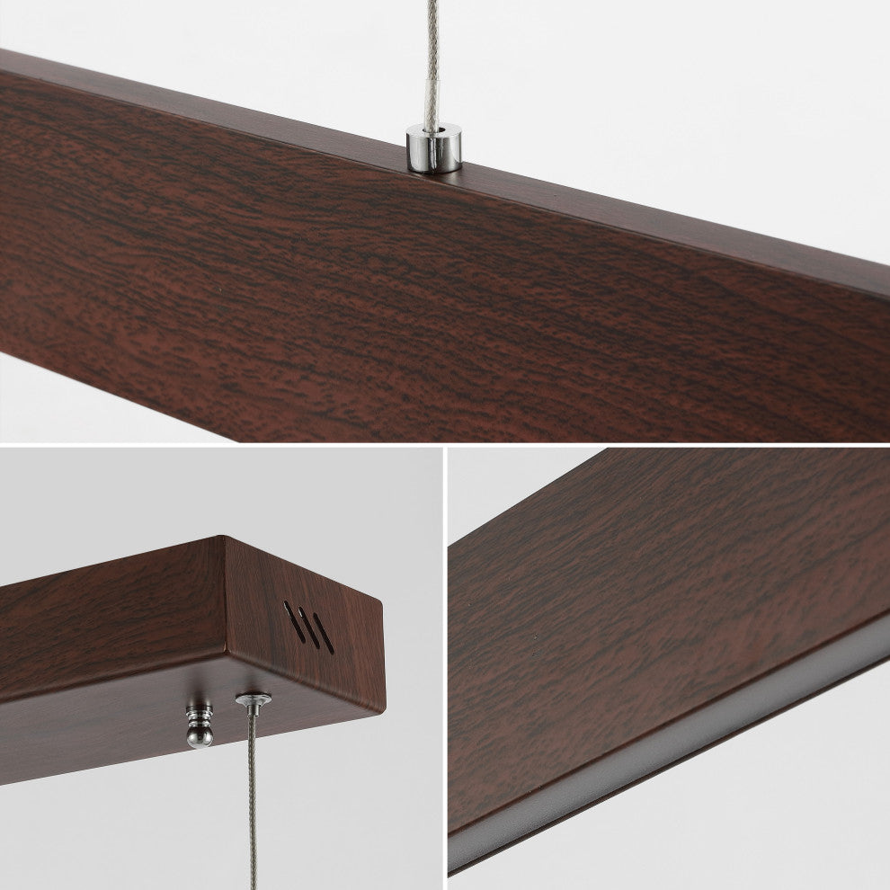 Draper 32" Adjustable Integrated LED Metal Linear Pendant, Dark Brown Wood
