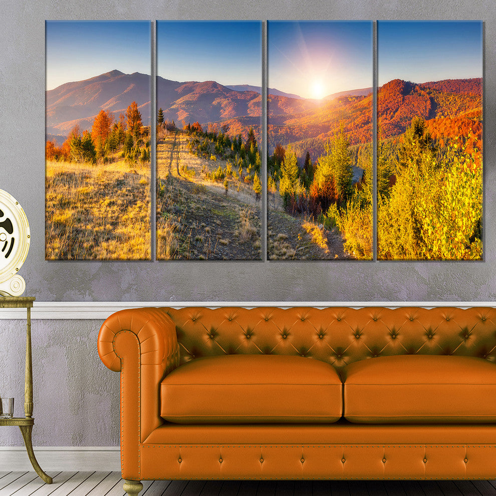 "Majestic Fall Mountains Range" Landscape Print Wall Artwork, 4 Panels, 48"x28"