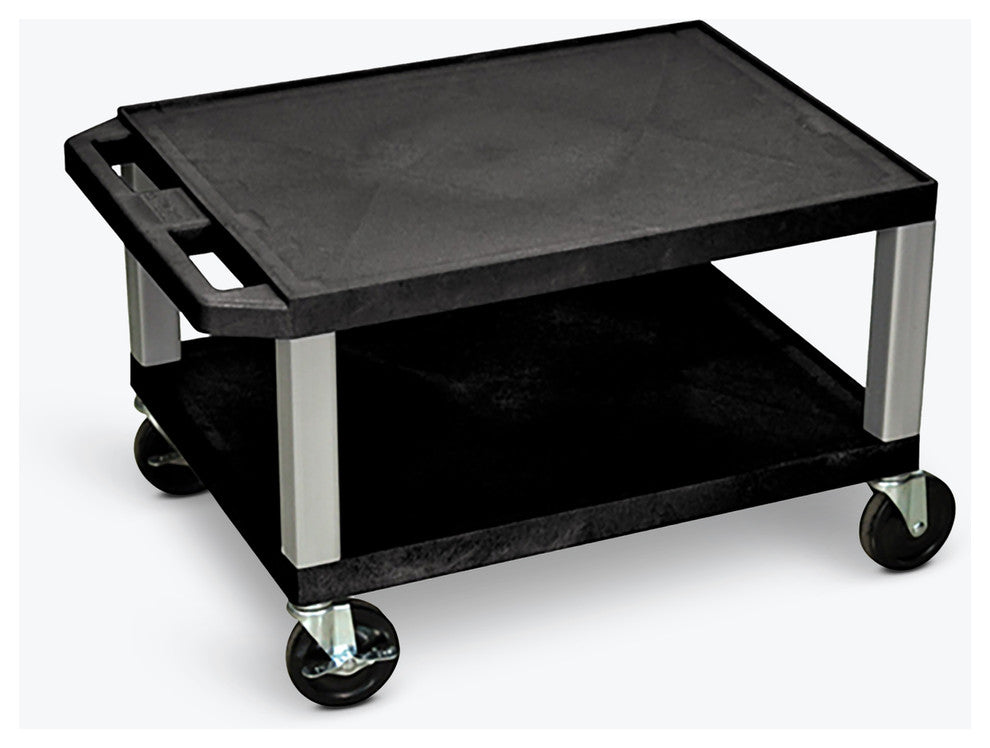 Luxor Tuffy Black 2-Shelf AV Cart With Nickel Legs and Electric, 16"