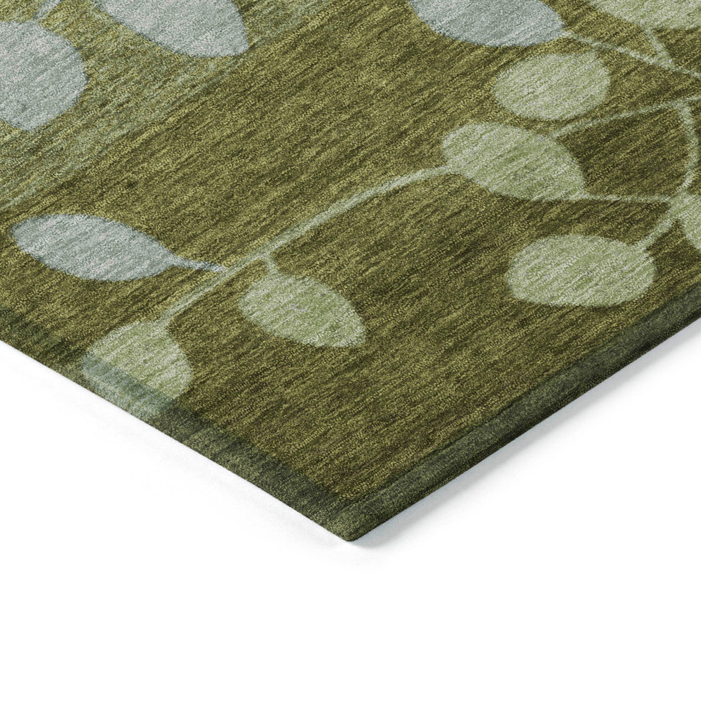 Machine Washable Indoor/Outdoor Chantille ACN1900 Olive 8' x 8' Round Rug